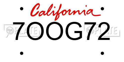 7OOG72 California License Plate