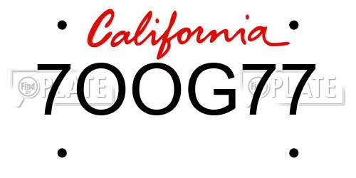 7OOG77 California License Plate