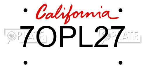 7OPL27 California License Plate