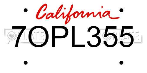 7OPL355 California License Plate