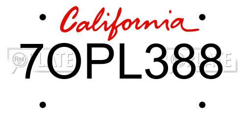 7OPL388 California License Plate