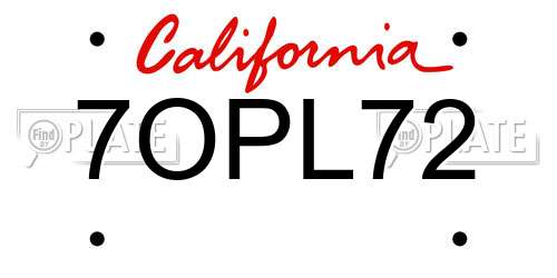 7OPL72 California License Plate