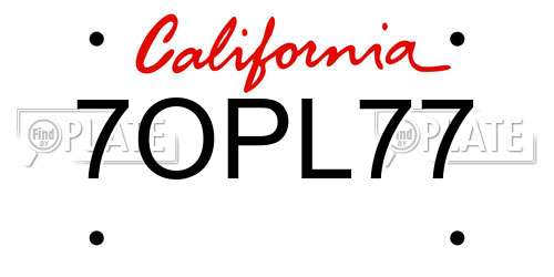 7OPL77 California License Plate