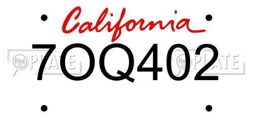 7OQ402 California License Plate