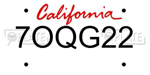 7OQG22 California License Plate
