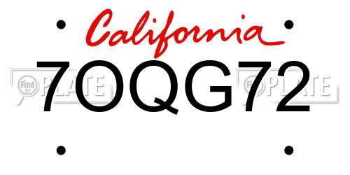 7OQG72 California License Plate