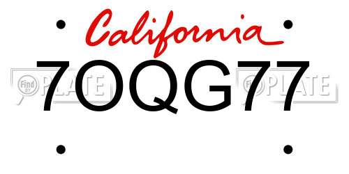 7OQG77 California License Plate