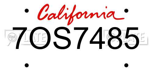 7OS7485 California License Plate