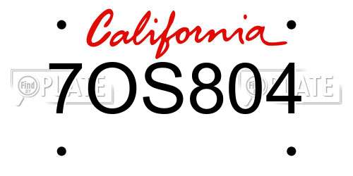 7OS804 California License Plate