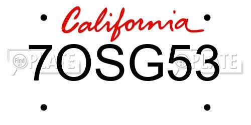 7OSG53 California License Plate