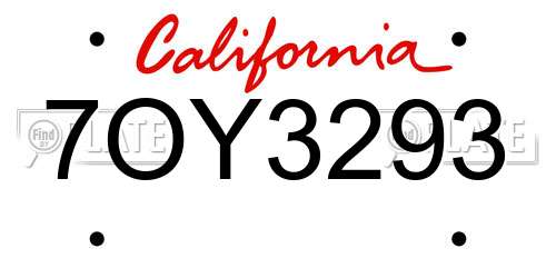 7OY3293 California License Plate
