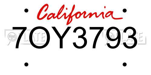 7OY3793 California License Plate