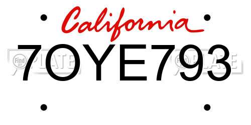 7OYE793 California License Plate