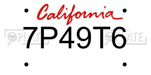 7P49T6 California License Plate