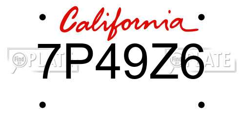 7P49Z6 California License Plate
