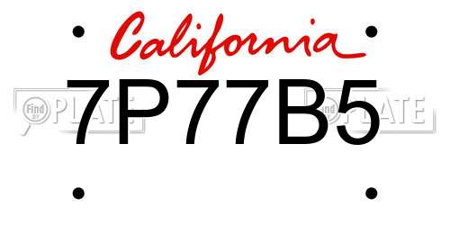 7P77B5 California License Plate