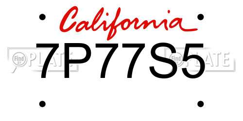 7P77S5 California License Plate