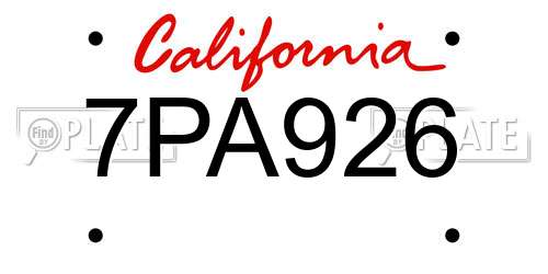 7PA926 California License Plate