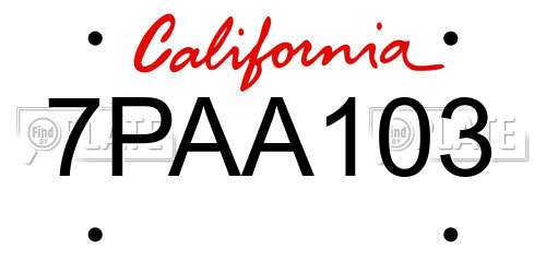 7PAA103 California License Plate