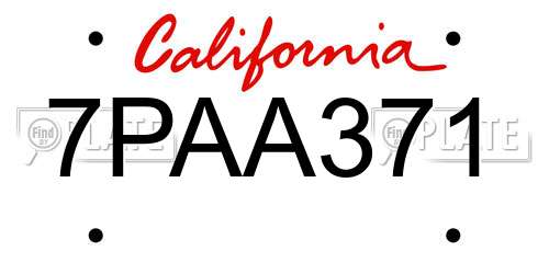 7PAA371 California License Plate