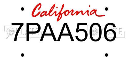 7PAA506 California License Plate