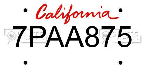 7PAA875 California License Plate