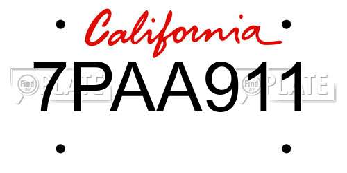 7PAA911 California License Plate