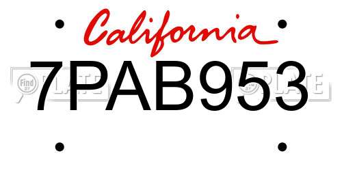 7PAB953 California License Plate