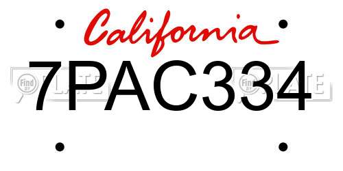 7PAC334 California License Plate