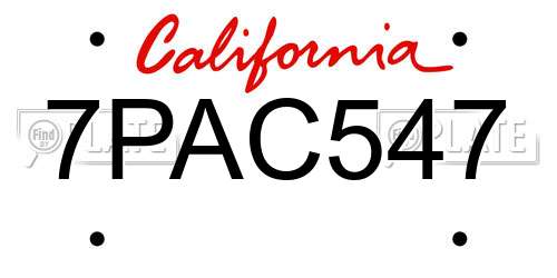 7PAC547 California License Plate