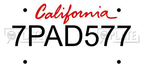 7PAD577 California License Plate