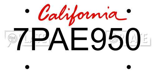 7PAE950 California License Plate