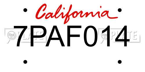 7PAF014 California License Plate