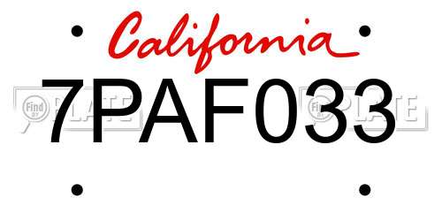 7PAF033 California License Plate