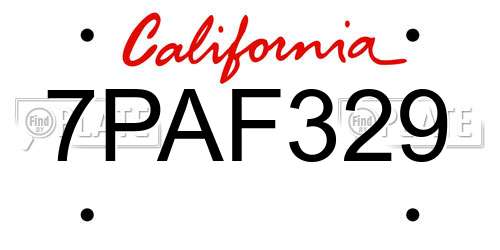 7PAF329 California License Plate