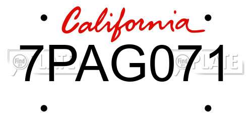 7PAG071 California License Plate