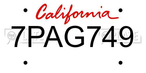 7PAG749 California License Plate