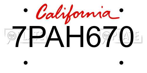 7PAH670 California License Plate