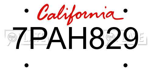 7PAH829 California License Plate