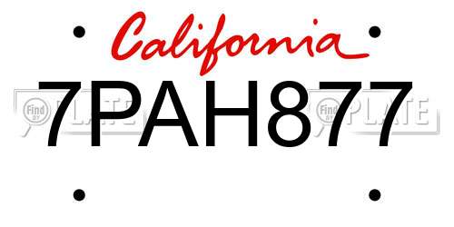 7PAH877 California License Plate