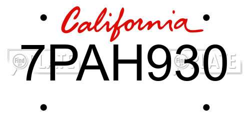 7PAH930 California License Plate