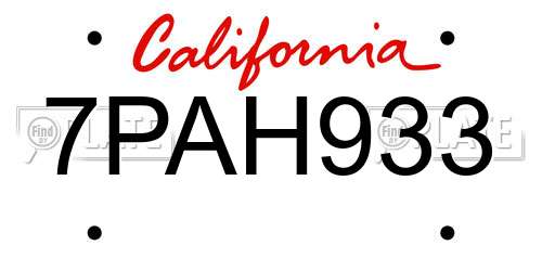 7PAH933 California License Plate