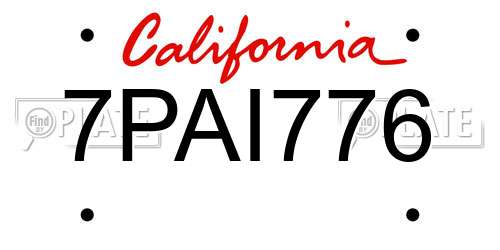 7PAI776 California License Plate
