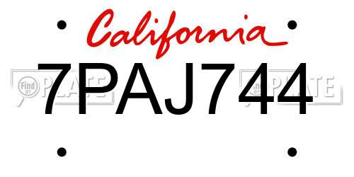 7PAJ744 California License Plate