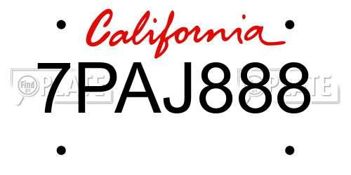 7PAJ888 California License Plate