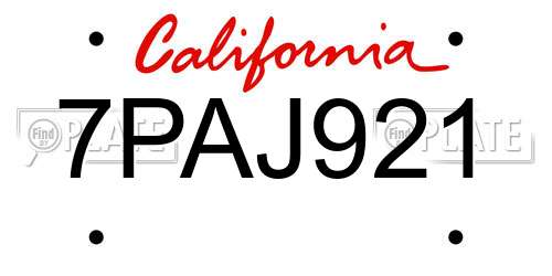 7PAJ921 California License Plate