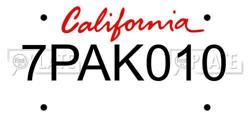 7PAK010 California License Plate
