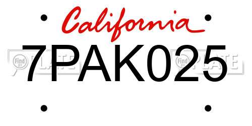 7PAK025 California License Plate