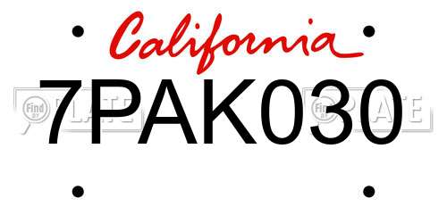7PAK030 California License Plate