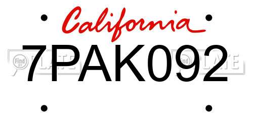 7PAK092 California License Plate